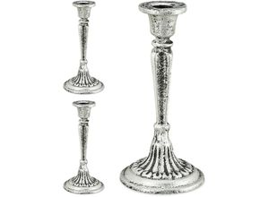 4052025409852 - Relaxdays - 3 x Kerzenständer einarmig für Tafel- & Stabkerzen Kerzenleuchter Vintage Kerzenhalter Gusseisen HxD 19x9 cm silber