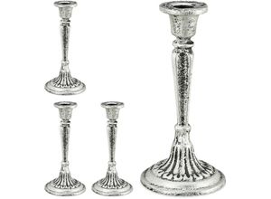 4052025409869 - Relaxdays - 4 x Kerzenständer einarmig für Tafel- & Stabkerzen Kerzenleuchter Vintage Kerzenhalter Gusseisen HxD 19x9 cm silber