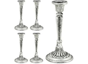 4052025409876 - Relaxdays - 5 x Kerzenständer einarmig für Tafel- & Stabkerzen Kerzenleuchter Vintage Kerzenhalter Gusseisen HxD 19x9 cm silber