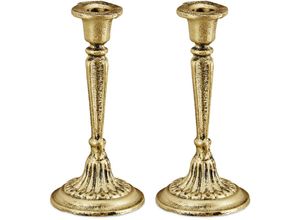 4052025409944 - Relaxdays - 2 x Kerzenständer einarmig für Tafel- & Stabkerzen Kerzenleuchter Vintage Kerzenhalter Gusseisen HxD 19 x 9 cm gold