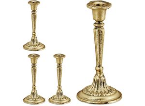 4052025409968 - Relaxdays - 4 x Kerzenständer einarmig für Tafel- & Stabkerzen Kerzenleuchter Vintage Kerzenhalter Gusseisen HxD 19 x 9 cm gold