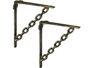 4052025410438 - Relaxdays - 2 x Regalwinkel Gusseisen Antik Vintage Regalträger Regalhalterung Ketten-Motiv Wandhalter für Regalboden bronze