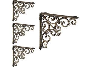 4052025411121 - Relaxdays - 4 x Regalwinkel antik Regalträger Gusseisen Barocke Ornamente Winkel für Regalboden Vintage Regalhalter bronze