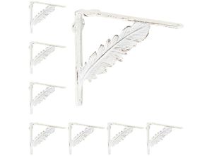 4052025411381 - Relaxdays - 8 x Regalwinkel Vintage Regalträger Gusseisen antik Feder-Motiv Wandwinkel für Regalboden Regalkonsolen weiß
