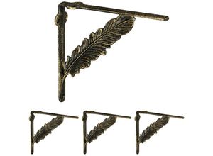 4052025411442 - Relaxdays - 4 x Regalwinkel Vintage Regalträger Gusseisen antik Feder-Motiv Wandwinkel für Regalboden Regalkonsolen bronze