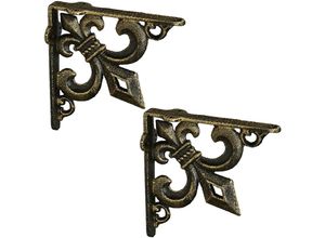 4052025411596 - Relaxdays - 2 x Regalwinkel antik Regalträger Gusseisen Lilien Ornament Vintage Wandwinkel für Regalboden Regalkonsole bronze