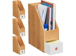 4052025411947 - Relaxdays - 4 x Stehsammler für A4 Papier Büro Organizer Bambus mdf Zeitschriftensammler HxBxT 30 x 12 x 23 cm natur-weiß