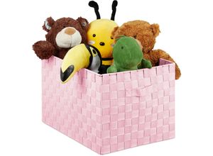 4052025412371 - Relaxdays - 1 x Aufbewahrungskorb mit Griff Kunststoff Regalkorb Flechtoptik HxBxT 26 x 40 x 30 cm Badezimmer Körbchen rosa