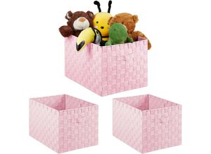 4052025412388 - Relaxdays - 3 x Aufbewahrungskorb mit Griff Kunststoff Regalkorb Flechtoptik HxBxT 26 x 40 x 30 cm Badezimmer Körbchen rosa