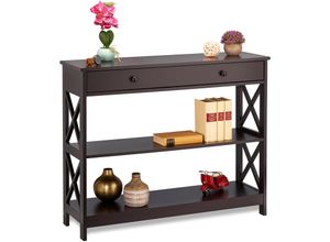 4052025412494 - Konsolentisch mit Schublade 3 Ebenen hbt 80 x 100 x 30 cm schmal Ablagetisch Flur Wohnzimmer mdf braun - Relaxdays