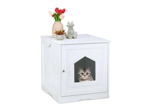 4052025412951 - Relaxdays - Katzenschrank großer Eingang Magnettür Rückseite mit Luftlöchern hbt 52 x 48 x 53 cm Katzenkommode weiß