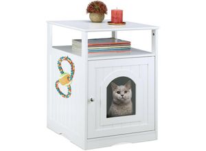 4052025412968 - Relaxdays - Katzenschrank großer Eingang mit Ablage Rückseite mit Luftlöchern hbt 64 x 48 x 53 cm Katzenkommode weiß