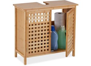 4052025413088 - Waschbeckenunterschrank HxBxT 61 x 66 x 30 cm 1 Fach Bambus & mdf Badunterschrank Waschbecken natur - Relaxdays