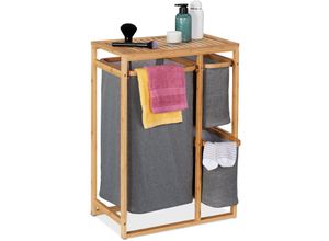 4052025413125 - Wäschekorb Regal Bambus Wäscheregal 3 Fächer hbt 70 x 50 x 305 cm Badregal mit Wäschesammler natur grau - Relaxdays