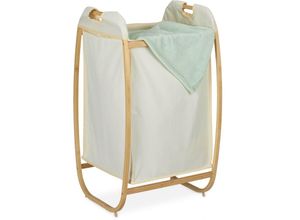 4052025413156 - Wäschekorb mit Bambusgestell ohne Deckel hbt 80 x 44 x 43 cm 70 l Stoffbeutel Wäschesammler natur-beige - Relaxdays