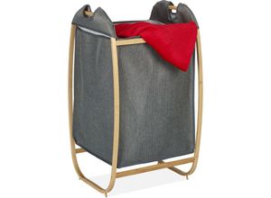 4052025413163 - Wäschekorb mit Bambusrahmen Stoff Wäschesack 70 Liter hbt 80 x 44 x 43 cm Wäschesammler offen grau natur - Relaxdays