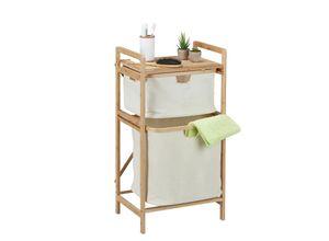 4052025413286 - Wäschekorb Regal Bambus Wäschesortierer 2 Fächer hbt 85x44x33 cm Badregal mit Wäschesammler natur beige - Relaxdays