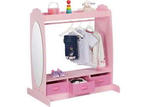 4052025413354 - Kleiderständer Kinder 5 Fächer Kleiderstange Kinderzimmer Haken und Spiegel hbt 107 x 975 x 61 cm rosa - Relaxdays