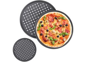 4052025413620 - Pizzablech 3er Set rund gelocht Knusperblech ∅ 32 cm antihaft Pizza & Flammkuchen aus Stahl anthrazit - Relaxdays