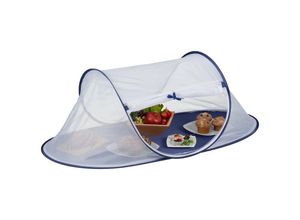 4052025413880 - Fliegenhaube Lebensmittel faltbare Abdeckhaube für Obst Kuchen hbt 40 x 110 x 58 cm Obsthaube blau weiß - Relaxdays