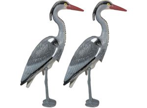 4052025413958 - Reiher Gartenfigur 2er Set gegen Fischreiher für Gartenteich mit Erdspieß Kunststoff Reiherschreck grau - Relaxdays