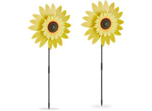 4052025414009 - Windrad Sonnenblume 2er Set h x b x t 76 x 29 x 8 cm Doppel-Windrad für Garten & Balkon zum Stecken gelb - Relaxdays