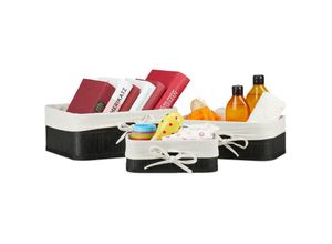 4052025415181 - Relaxdays - Aufbewahrungskorb 3er Set Bambus & Stoffbezug 3 Größen Spielzeugkorb Kosmetik & Handtücher schwarz creme