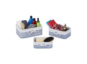 4052025415198 - Relaxdays - Aufbewahrungskorb 3er Set Bambus Stoff eckige Aufbewahrungsbox für Regal & Schrank 3 Größen grau creme