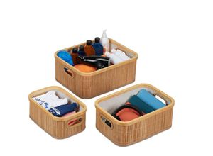 4052025415211 - Aufbewahrungskorb 3er Set Badkorb in 3 Größen mit Griffen Bambus & Polyester stapelbares Korbset natur - Relaxdays 4052025415211 - Aufbewahrungskorb 3er Set Badkorb in 3 Größen mit Griffen Bambus & Polyester stapelbares Korbset natur - Relaxdays