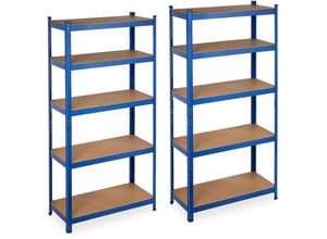 4052025416331 - Relaxdays - 2 x Schwerlastregal Traglast 875 kg 5 mdf Ebenen zum Stecken Keller Garage Stahl HxBxT 180 x 90 x 40 cm blau