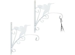 4052025417710 - Blumenampel Halterung 2er Set Vogel Wandmontage hbt 30x295x2 cm Ampelhaken außen u innen Eisen weiß - Relaxdays