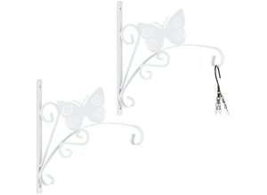 4052025417727 - Relaxdays Blumenampel Halterung 2er Set Schmetterling Wand HBT 30x30x2 cm Ampelhaken außen & innen Eisen weiß