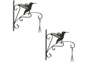 4052025417765 - Blumenampel Halterung 2er Set Vogel Wandmontage hbt 30x295x2 cm Ampelhaken außen & innen Eisen schwarz - Relaxdays