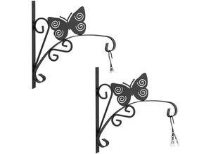 4052025417772 - Blumenampel Halterung Schmetterling 2er Set Wandmontage hbt 30x30x2 cm Ampelhaken außen & innen schwarz - Relaxdays