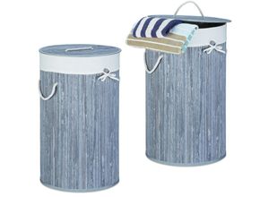 4052025418182 - Relaxdays - 2 x Wäschekorb Bambus faltbare Wäschetonne mit Deckel Volumen 70 Liter Wäschesack Baumwolle rund ø 41 cm grau