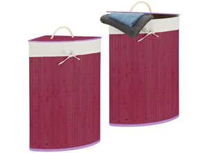 4052025418519 - Relaxdays - 2 x Eckwäschekorb Bambus faltbare Wäschebox 60 Liter platzsparend Wäschesack Baumwolle 65 x 495 x 37 cm violett