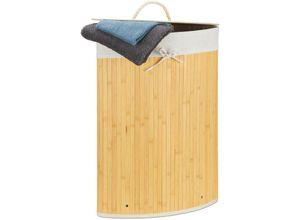 4052025418533 - 1 x Eckwäschekorb Bambus faltbare Wäschebox 60 Liter platzsparend Wäschesack Baumwolle 65 x 495 x 37 cm creme