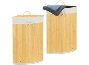 4052025418540 - Relaxdays - 2 x Eckwäschekorb Bambus faltbare Wäschebox 60 Liter platzsparend Wäschesack Baumwolle 65 x 495 x 37 cm creme