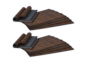 4052025419028 - Relaxdays - 12 teiliges Tischset Platzdeckchen aus Bambus rutschhemmende Unterseite Platzset abwischbar 30 x 45 cm braun