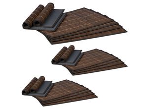 4052025419035 - Relaxdays - 18 teiliges Tischset Platzdeckchen aus Bambus rutschhemmende Unterseite Platzset abwischbar 30 x 45 cm braun