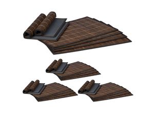 4052025419042 - Relaxdays - 24 teiliges Tischset Platzdeckchen aus Bambus rutschhemmende Unterseite Platzset abwischbar 30 x 45 cm braun