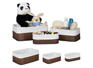 4052025419172 - Relaxdays - 6 x Aufbewahrungskorb Bambus Stoffbezug Regalkorb rechteckig Bad Accessoires Spielzeug Allzweckkorb 3 Größen braun 4052025419172 - Relaxdays - 6 x Aufbewahrungskorb Bambus Stoffbezug Regalkorb rechteckig Bad Accessoires Spielzeug Allzweckkorb 3 Größen braun
