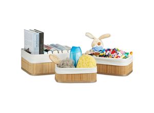 4052025419271 - Relaxdays - 3 x Regalkorb Bambus Aufbewahrungsboxen rechteckig für Schrank und Schublade ohne Deckel Dekokorb 3 Größen natur