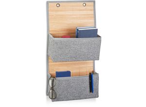 4052025419332 - Relaxdays - 1 x Hängeaufbewahrung Bad und Flur Türorganizer 2 Fächer Bambus und Stoff Türgarderobe HxBxT 62 x 33 x 12 cm grau