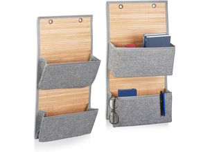 4052025419349 - Relaxdays - 2 x Hängeaufbewahrung Bad und Flur Türorganizer 2 Fächer Bambus und Stoff Türgarderobe HxBxT 62 x 33 x 12 cm grau