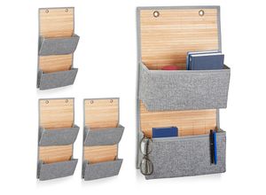 4052025419356 - Relaxdays - 4 x Hängeaufbewahrung Bad und Flur Türorganizer 2 Fächer Bambus und Stoff Türgarderobe HxBxT 62 x 33 x 12 cm grau