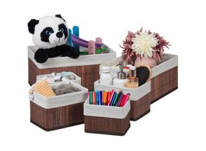 4052025420079 - Relaxdays - 6 tlg Aufbewahrungskorb-Set Stoffbezug Bambus rechteckig Bad Organizer für Accessoires 4 versch Größen braun