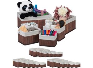 4052025420093 - Relaxdays - 24 tlg Aufbewahrungskorb-Set Stoffbezug Bambus rechteckig Bad Organizer für Accessoires 4 versch Größen braun