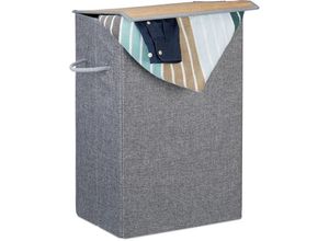 4052025420161 - 1 x Wäschekorb mit Klettdeckel Stoff 2 Henkel tragbar 60 l Volumen eckiger Wäschesammler hbt 60x40x30 cm grau
