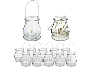 4052025420499 - Windlicht 12er Set aus Glas Henkel zum Aufhängen innen & außen Teelichthalter HxD 10x85 cm transparent - Relaxdays